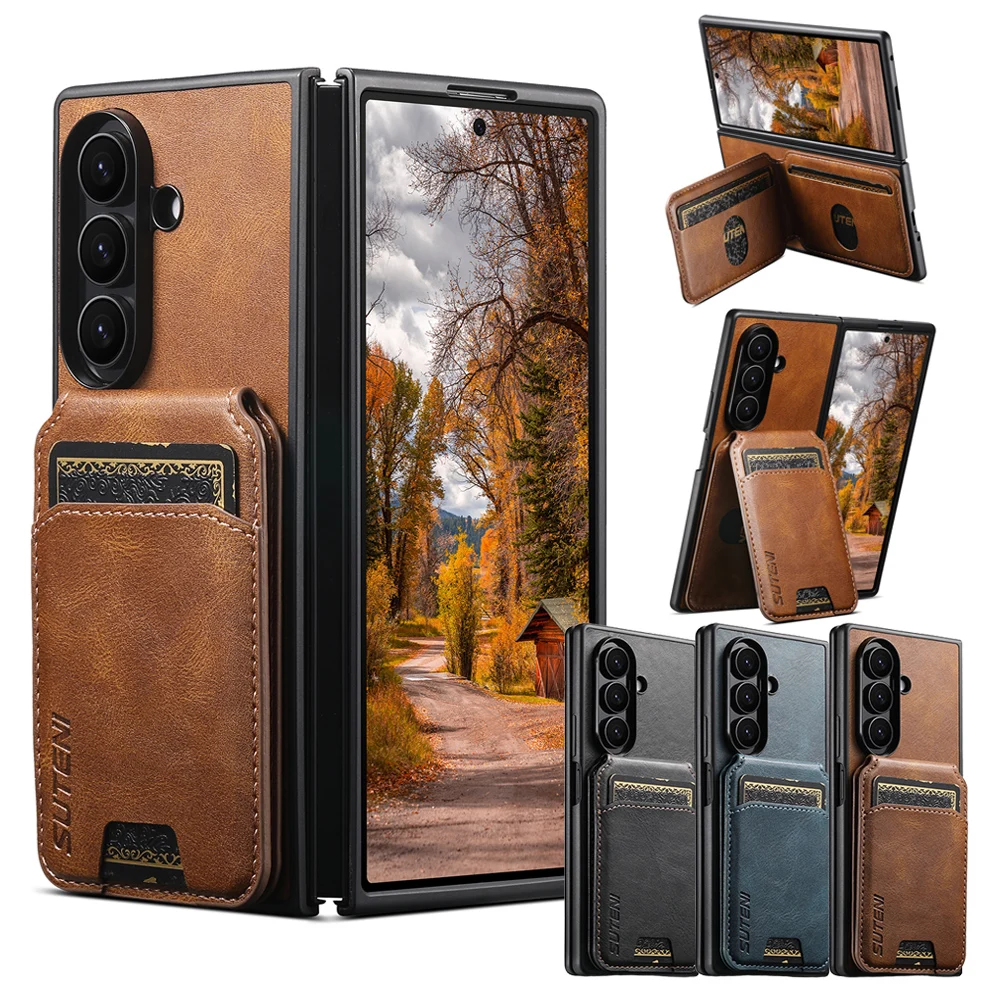 Ledertasche für Samsung Galaxy Z Fold 7 6 5 Fold7 Fold6 Fold5 Ständer Kartenfächer Tasche Kartenhalter Anti-Fall-Telefonabdeckung