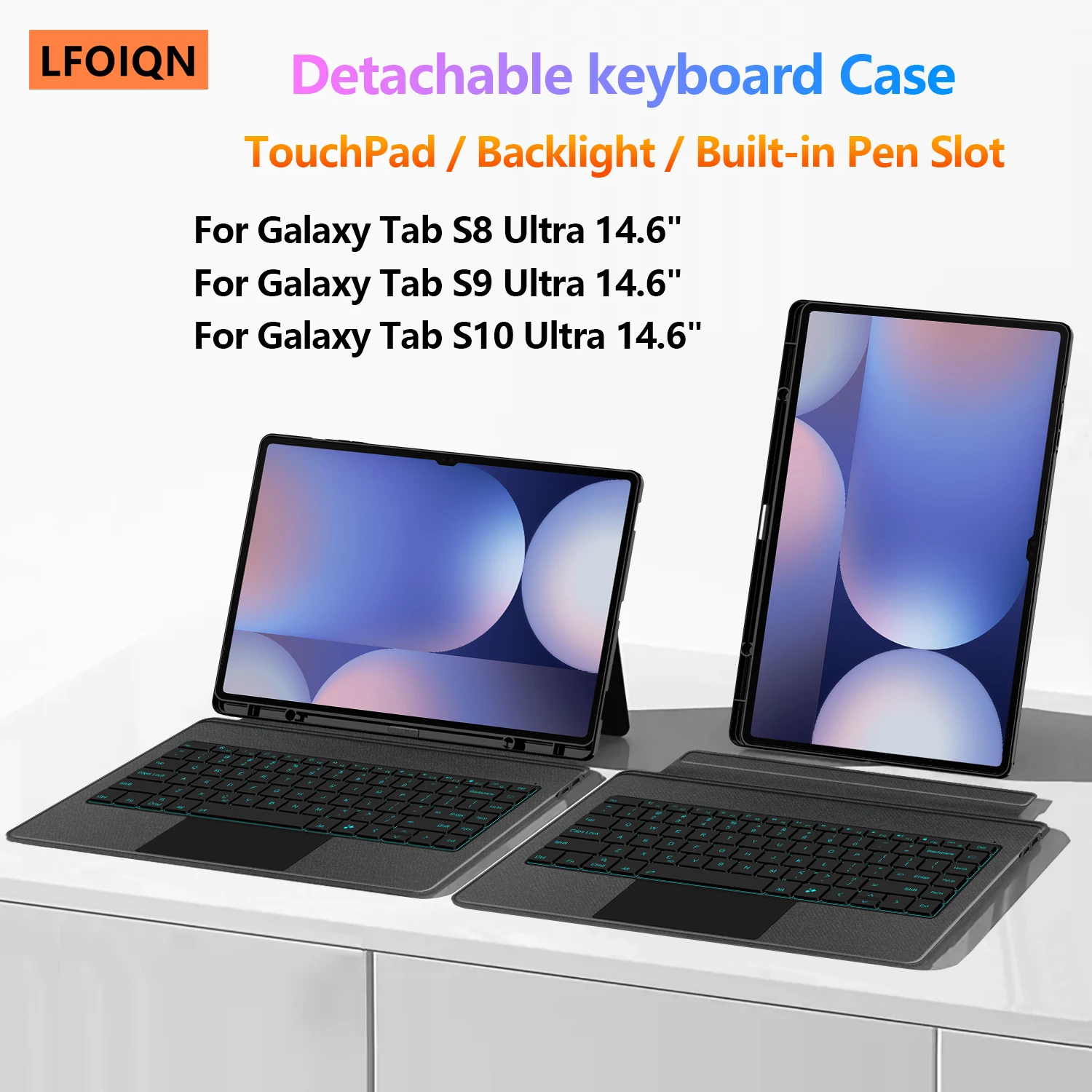 LFOIQN Keyboard Case Detachable For Samsung Galaxy Tab S10 Ultra S9 Ultra S8 Ultra 14.6" Smart Cover Backlight Magic Keyboard