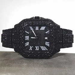 2024 UNIGUET Iced Watch For Men Lxuxry Stainless Steel Quartz Watches Fashion Hip Hop Diamond Square Wristwatch Man Dropshipping