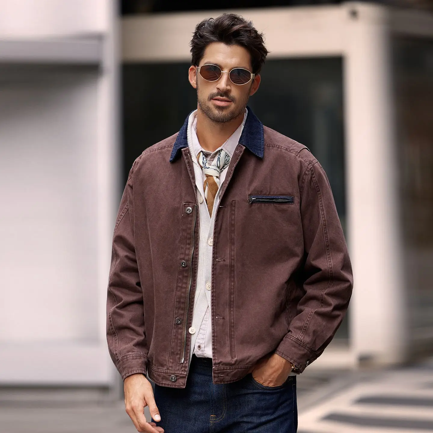 American-Style Workwear Autumn and Winter New Detroit Work Jacket Classic Men's Old Money Style Coat Relaxed Retro Lapel Zipper Button