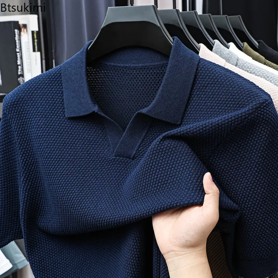 New Men's Cotton Short-sleeved POLO Shirt Lapel Knitted T-shirt High-end Casual Bottoming Versatile Men's Short-sleeved T-shirt