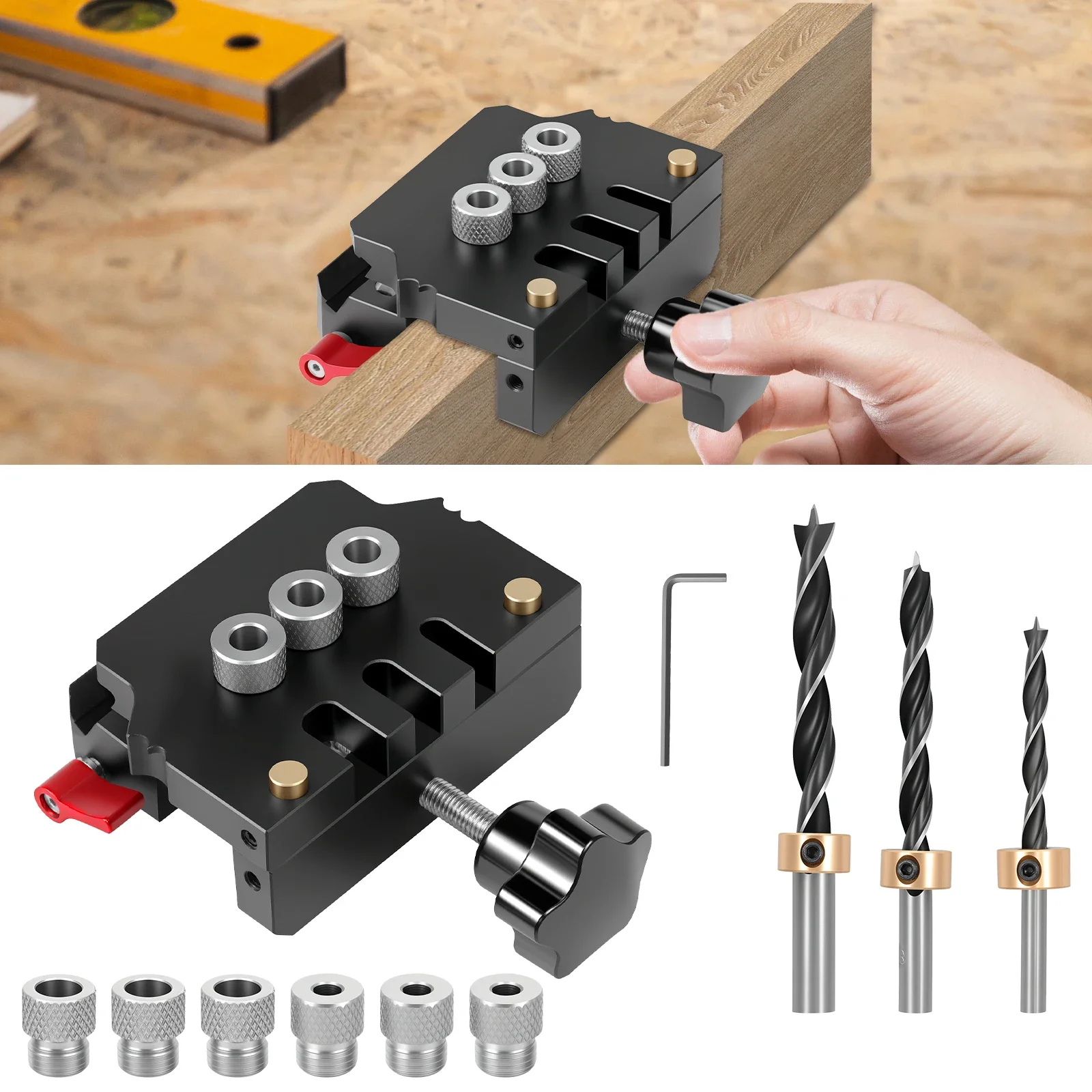 

Self Centering Dowel Jig Kit Flexible Versatile Aluminum Alloy Dowel Drill Guide Pocket Hole Jig Cabinet Hole Drill Guide Tool
