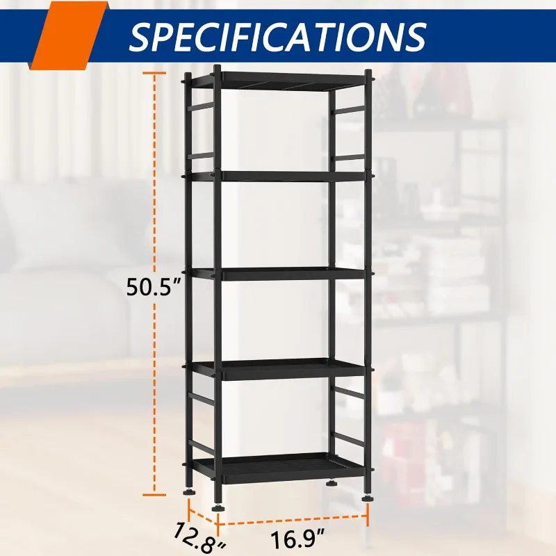 5-Wire Shelving Metal Storage Rack Shelves, Standing Storage Shelf Units for Laundry Bathroom Kitchen Pantry Closet(Black)