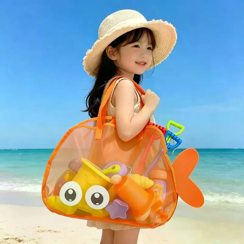 Cute Large Capacity Storage Bag Portable Foldable Mesh Sand Digging Toy Organizer Pouch For Beach Travel Outdoor Sports