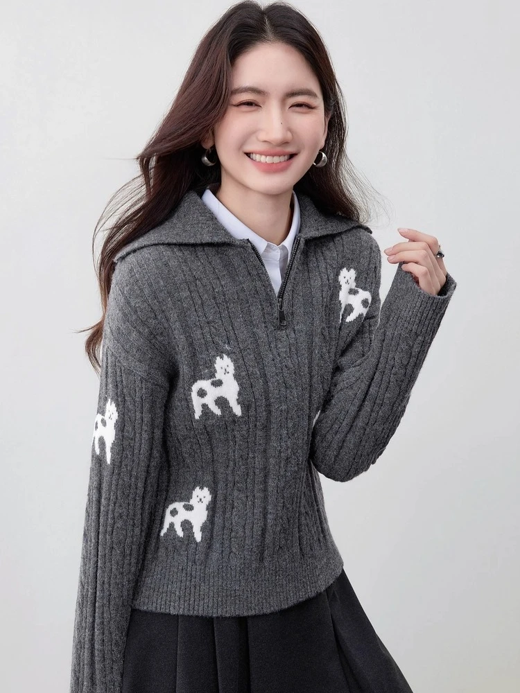 SENTUBILA Maglioni da donna Colletto rovesciato Maglione lavorato a maglia con mezza zip 2025 Autunno Inverno Pullover a maniche lunghe vestibilità ampia W53EH3378