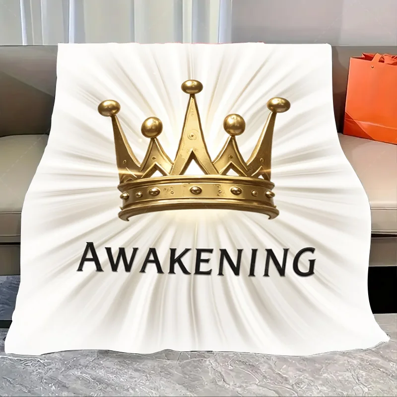 

1 шт. фланелевое одеяло с золотой короной "AWAKENING" роскошное одеяло для декора Royal Vibes