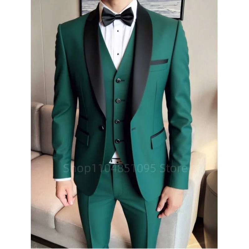 

Elegant Men's Suits Shawl Lapel Blazer Groom Tuxedos 3 Pieces Jacket Vest Pants Set Formal Men's Suit for Wedding Business Prom