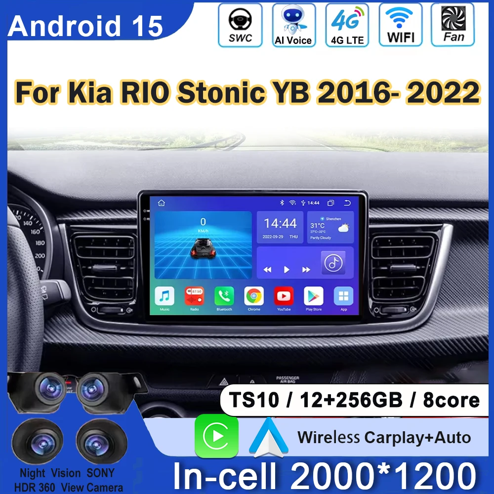 Android Carplay Auto Car Radio GPS For Kia RIO Stonic YB 2016 2017 2018 2019 2020 2021 2022 Multimedia Video Player Stereo BT