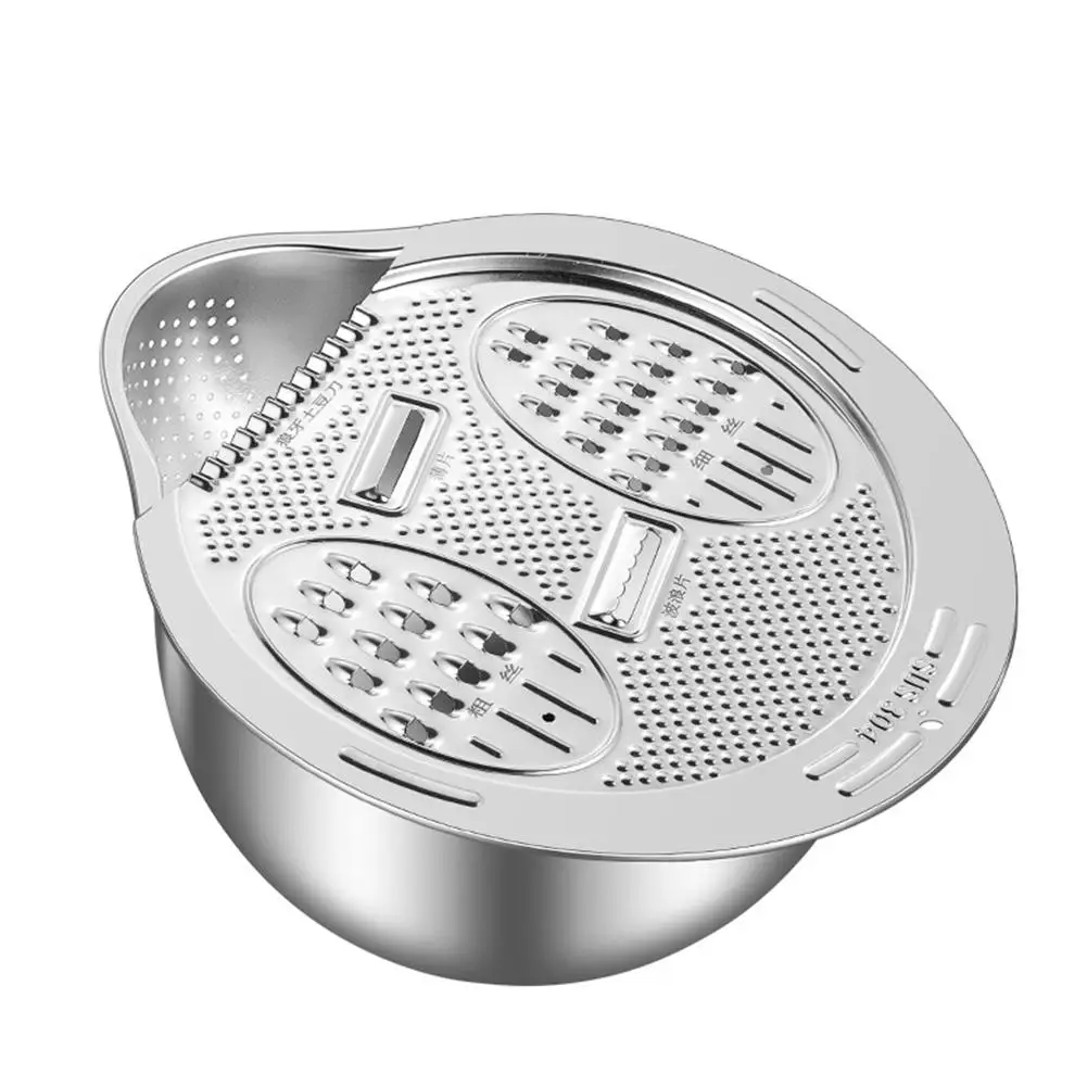 Stainless Steel Drain Basket 3 in 1 Colanders Basin Multifunctional Slicer Basin Vegetable Graters Drainage Thickened Kitch Z6C0