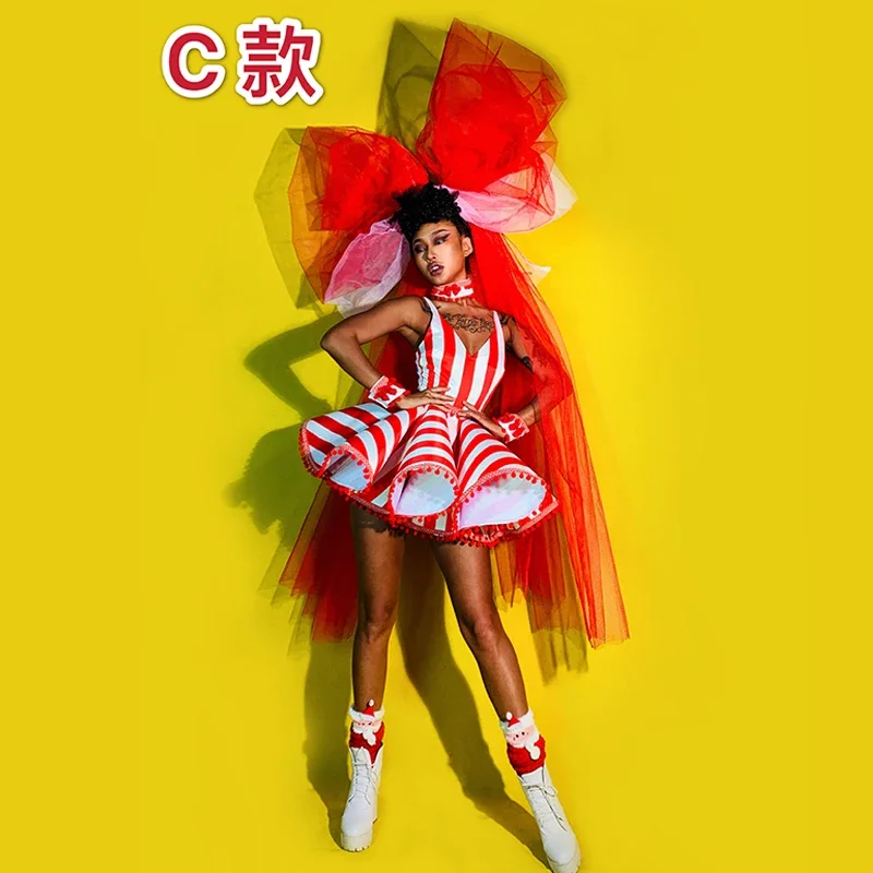超大型弓の誕生日ドレス女性歌手ナイトクラブパフォーマンス衣装キャンディーカラーステージ衣装ゴーゴー Dj Ds ドレスセット