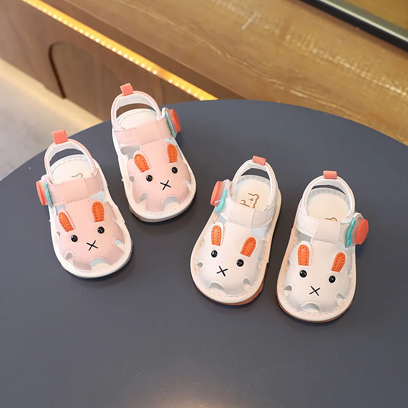 0-2men and women toddler sandals summer soft bottom Cute Bunny Bleu