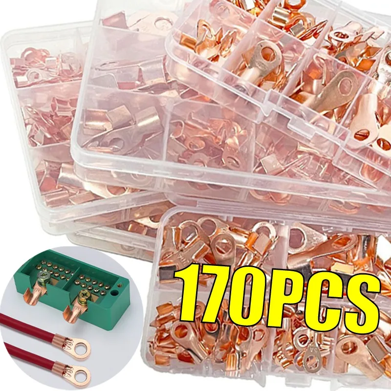 Copper Wire Lug Terminal Connectors Eyelets Tubular Ring Cable Lugs Ends Wire Connectors Bare Copper Crimp Terminal Connector