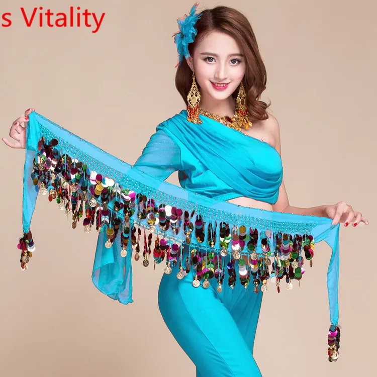 Mulheres e Meninas Chiffon Belly Dance Cachecol, BellyDance, Hip Cachecol, Cores, Squins Belt, Atacado