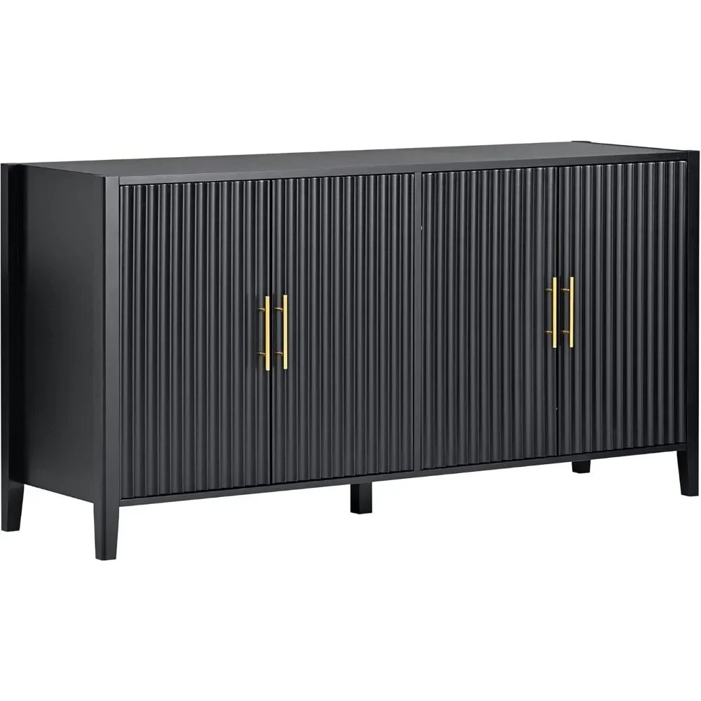 Lockers, sideboard buffet cabinets with recesses, doors and gold handles, wooden modern sideboard decorative cabinets