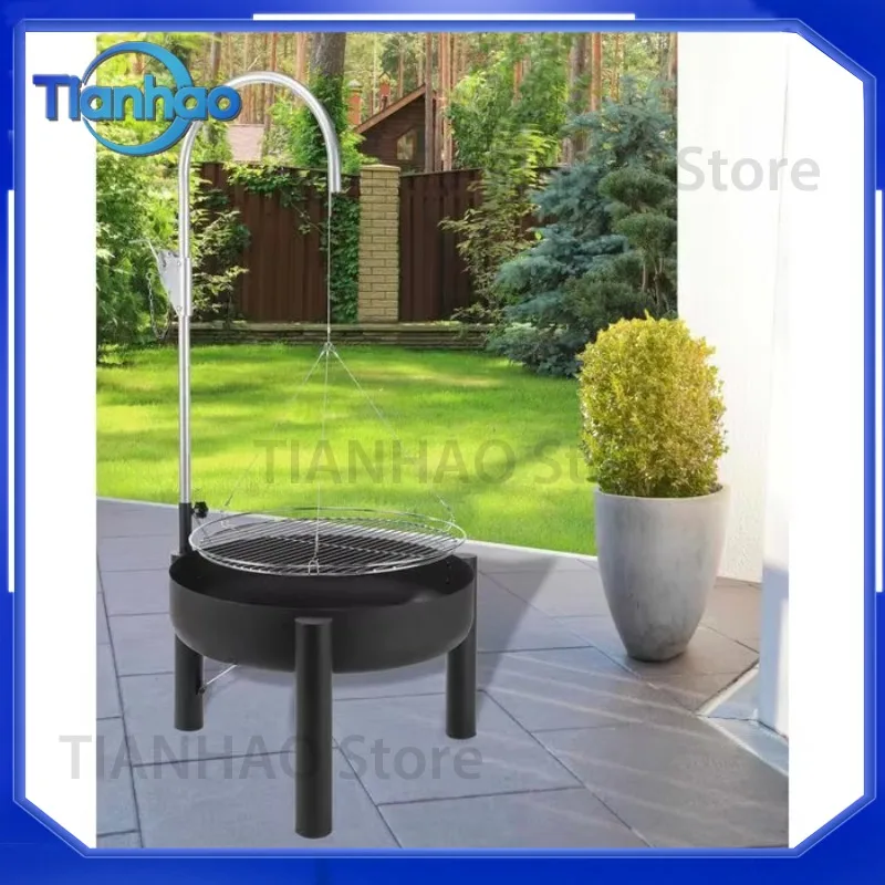 Backyard Height Adjustable Barbecue Grill with Tripod Charcoal Fire Pit Outdoor Camping Hanging Charcoal BBQ Grill
