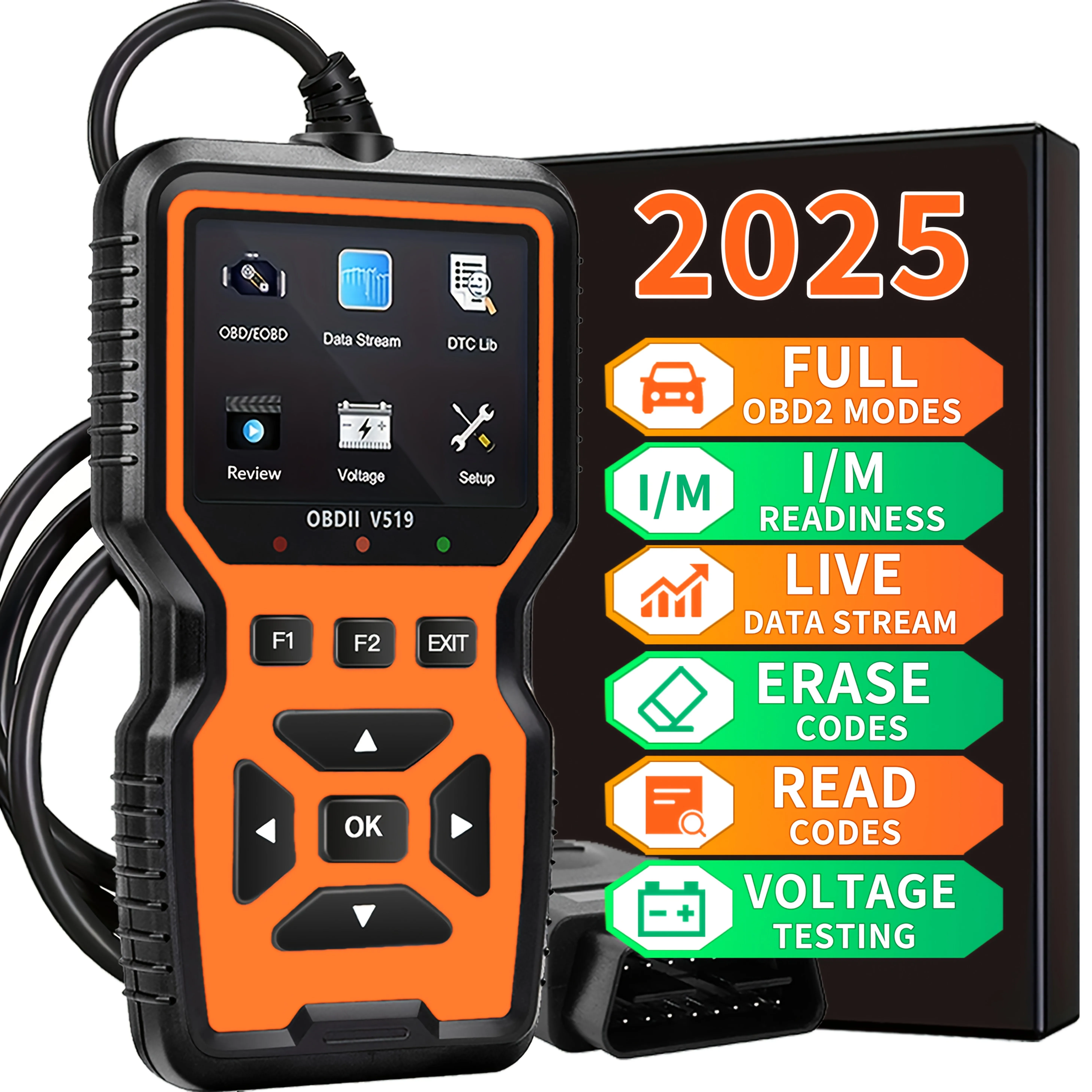 Autodiagnosetester V519 OBD-codelezer, OBD2-scanner voor het wissen van foutcodes, apparatuur voor voertuigonderhoud, auto-reparatie, draagbare scanner, handheld apparaat, duurzaam en stevig,