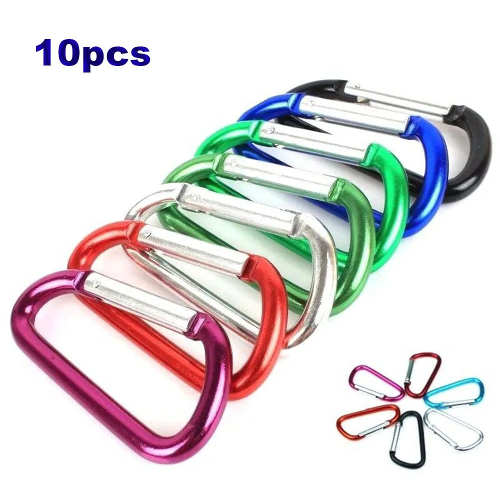 

10pcs Quick-release Hiking Keychain Camping D-shape Carabiner Keychain Hook Buckle