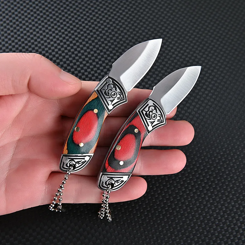 Mini Outdoor Color Wood Knife Camping Folding Knife Sharp Fat Knife Open Express Open Box Knife Fruit Knife Self-defense Gift