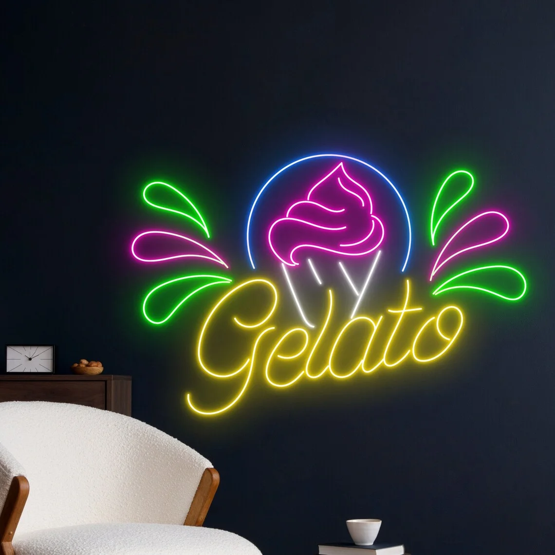 Neon Sign Ice Cream Sign Sweet Cake Business Shop Wall Neon Gelato Open Store Room Sign Kids Baby Nursery Wall Hanging Sign
