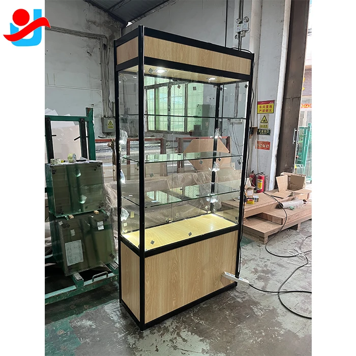 맞춤형 풀 비전 높이 조절 가능 진열장, 스모크 샵 진열 캐비닛, 보석 진열 유리 쇼케이스 (하단 캐비닛 및 조명 포함)