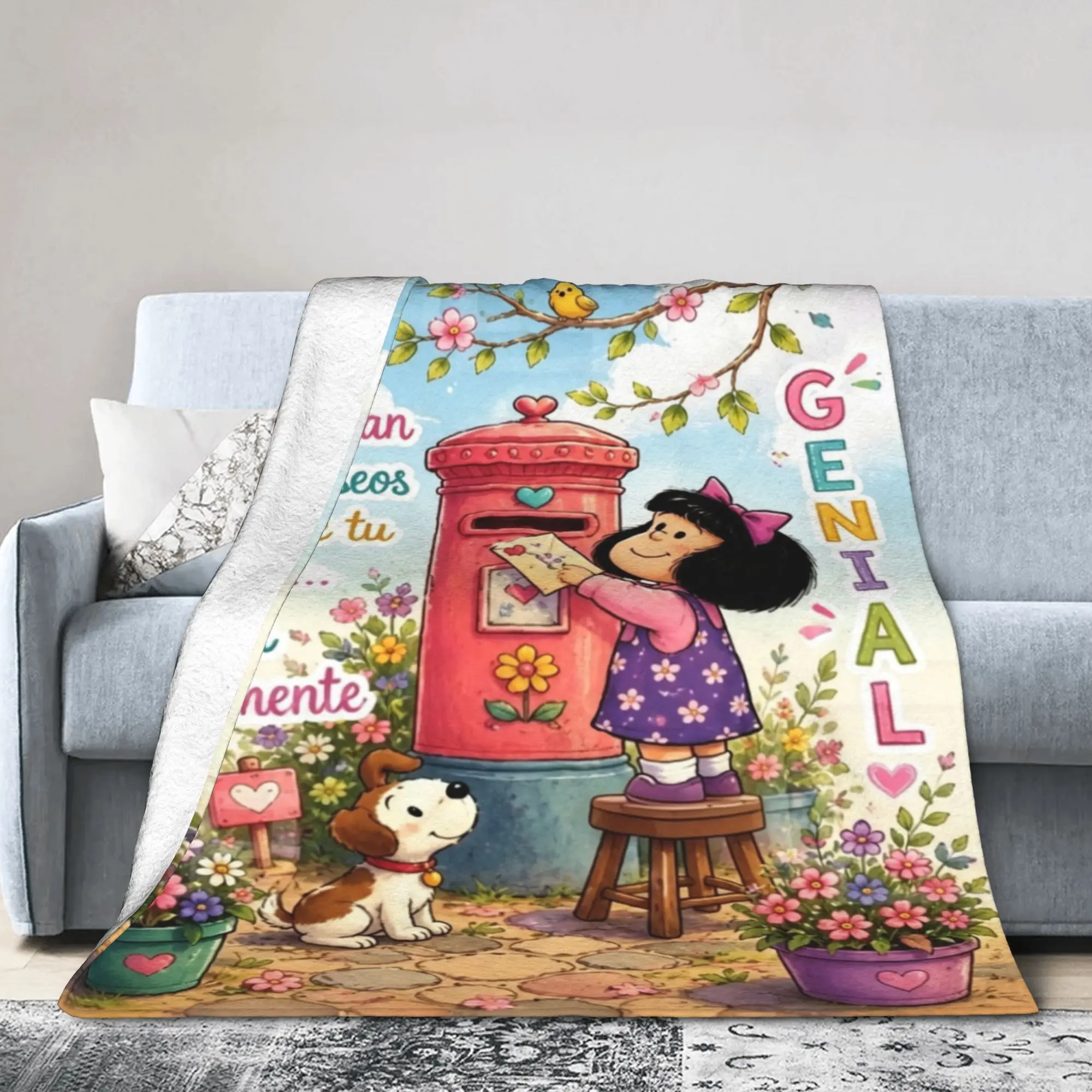 Sunshine Mafaldas Fuzzy Blankets Anime Funny Throw Blanket for Bed Sofa Couch 200x150cm Quilt