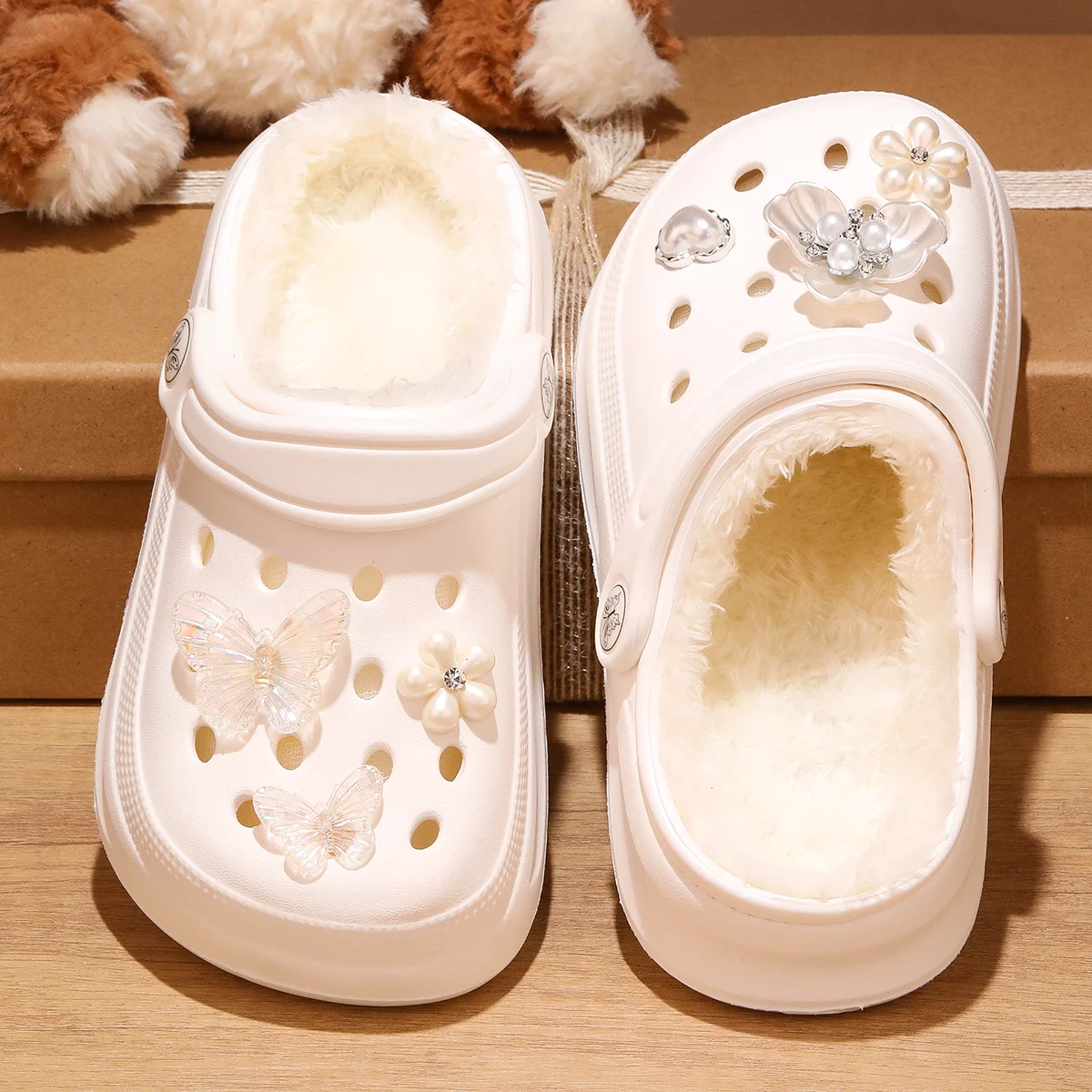 Kinder-Clogs und -Mules mit Fellfutter, leichte Garten-Schuhe mit Baumwollfutter, warme Hausschuhe für Jungen, Mädchen und Kleinkinder, 168. – Detail 6