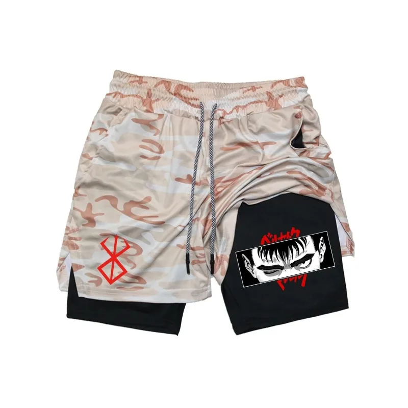 Men's Shorts Summer Double Layer Letter Print Quick Drying Pants Fitness Tracksuit Fashion Sportswear Running Gym Workout Short
