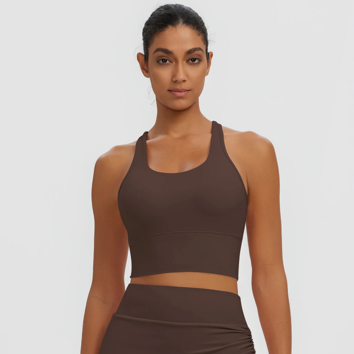 Schnell trocknendes, sexy Yoga-Top in I-Form, stoßdämpfendes Lauf-Yoga-Oberteil mit Brustpolster, einfarbiges Sommer-Fitness-Oberteil für das Training. – Detail 15