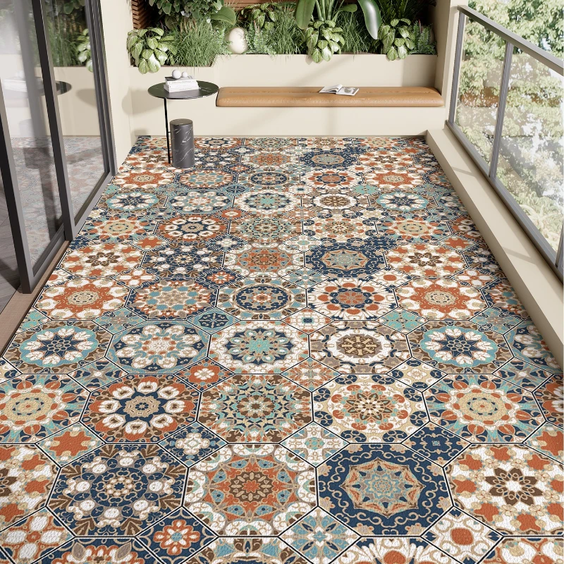 Balcony Carpet Pvc Leather Floor Mat Waterproof Anti-slip Carpets American Retro Style Home Decor Rugs for Kitchen Mats Large