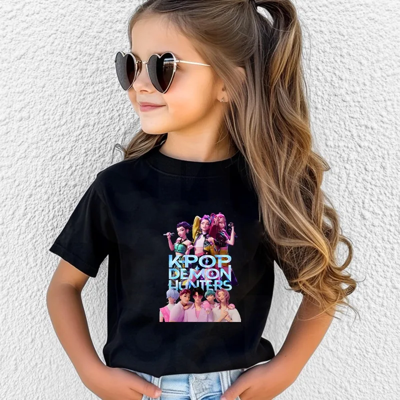 KPop Demon Hunters Cosplay Costume Huntrix Saja Boy T-shirt Summer Short for Children Girl Boy Cartoon Printed Casual Loose Tops #4