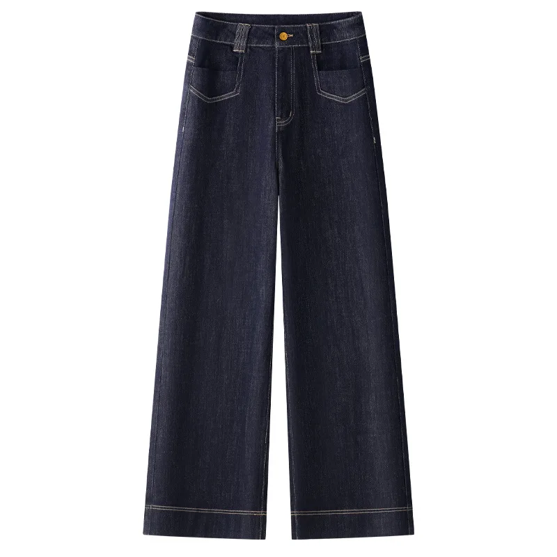 Темно-синие облегающие джинсовые широкие брюки для женщин, осенние новые утягивающие свободные прямые брюки с высокой талией для миниатюрных фигурок