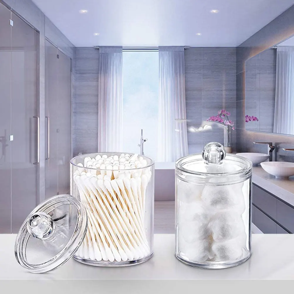 

2pcs Cotton Ball Storage Box Desktop ganizer Acrylic Lidded Container Tool Case Clear Design Moisture Dust Proof