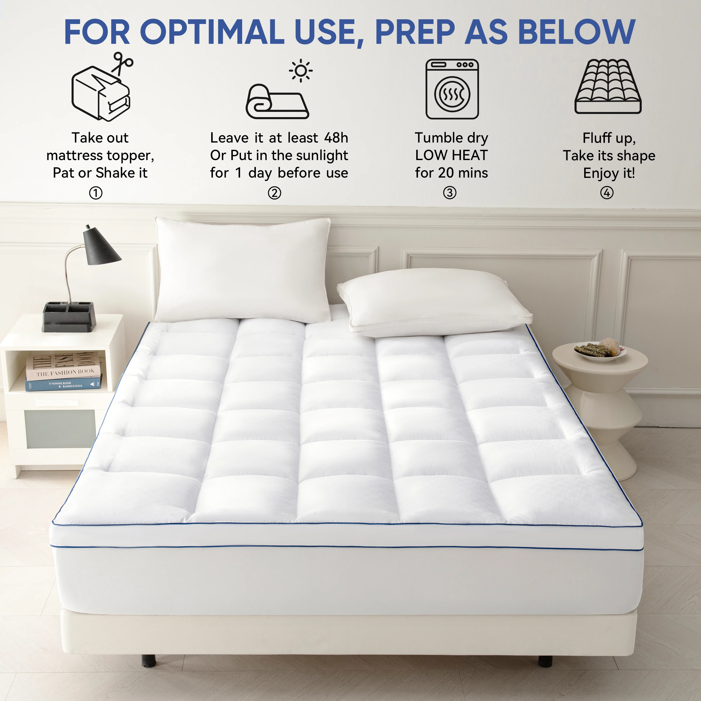 Mattress Topper 550GSM Extra Thick Pillow Top Mattress Pad Soft Breathable Quilted Bed Cover All Season Comfort Fitted