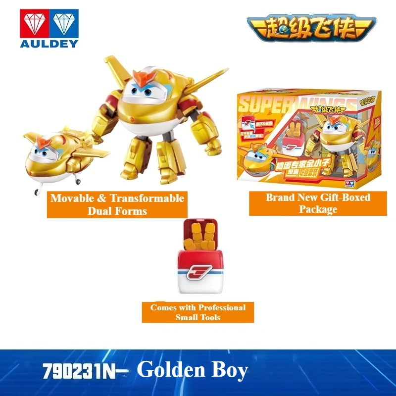 AULDEY Original Super Wings Transformando Robôs - Stunt Performer Jerome, Golden Boy, Tino, Brinquedo Infantil para Presentes de Natal