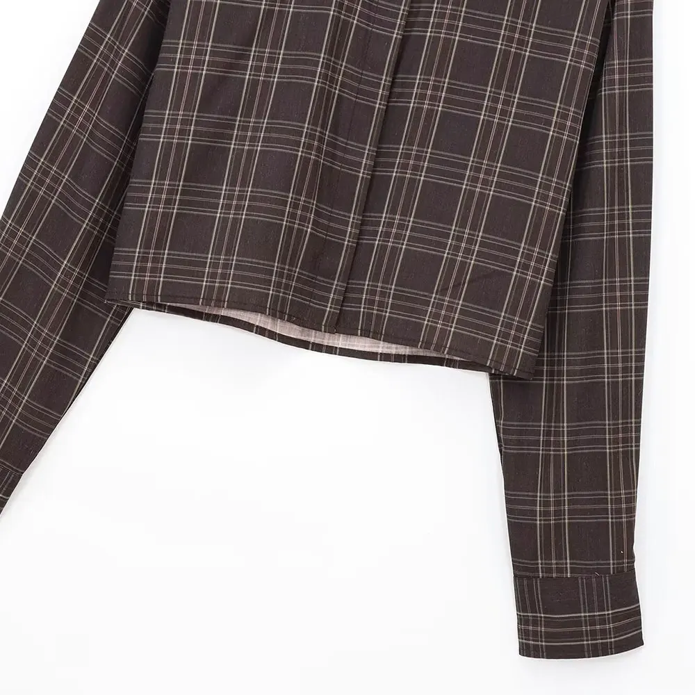 カジュアルなチェック柄のショートシャツ、ヨーロッパとアメリカのファッション、女性のための人気デザインの服