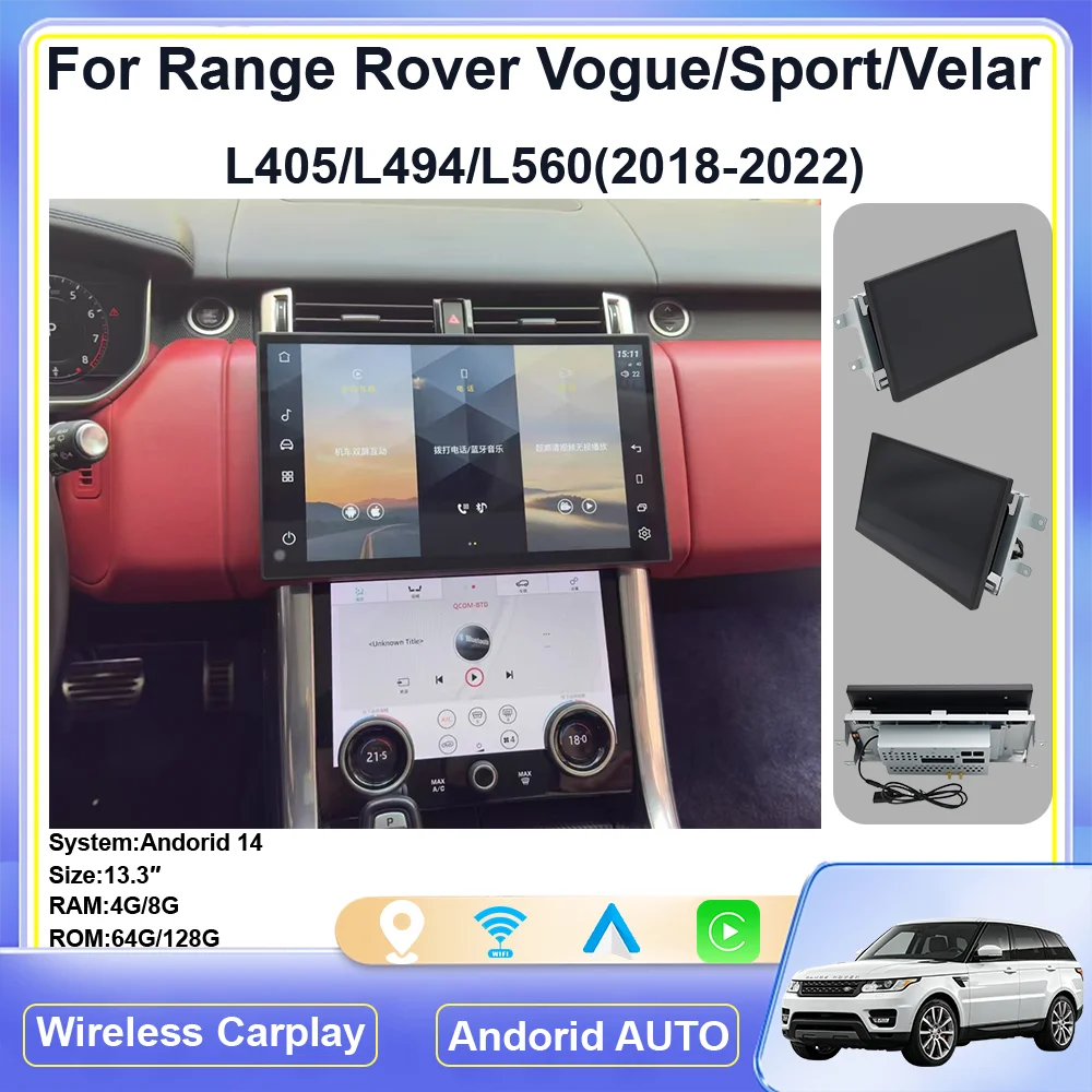 13.3 For 2018-2022 Range Rover Vogue L405 Sport L494 Velar L560 with Carplay Android auto Android 14 Multimedia Player Radio GPS