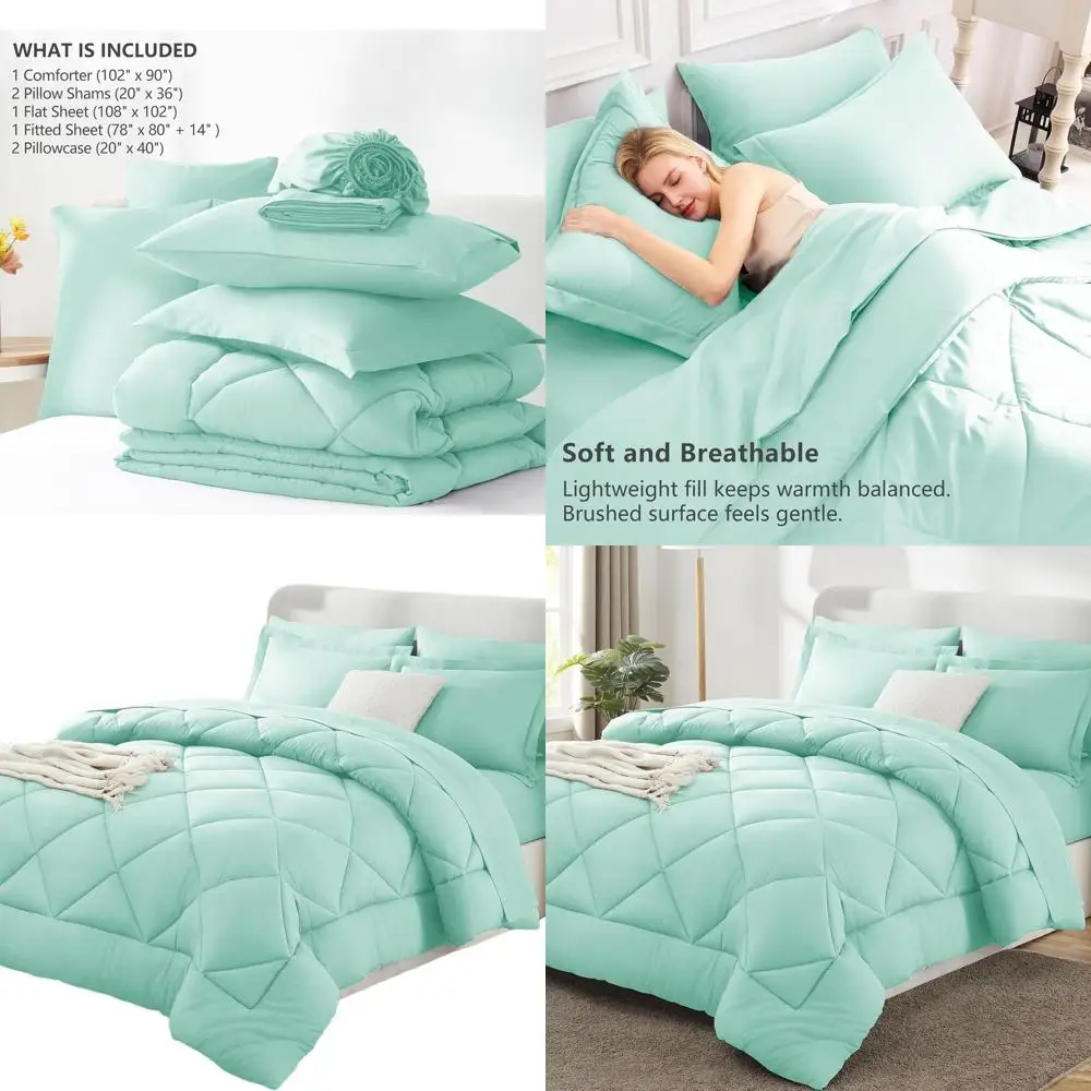 

Mint Green 7-Piece King Bedding Set: Comforter, Sheets, Pillowcases & Shams for All-Season Luxury