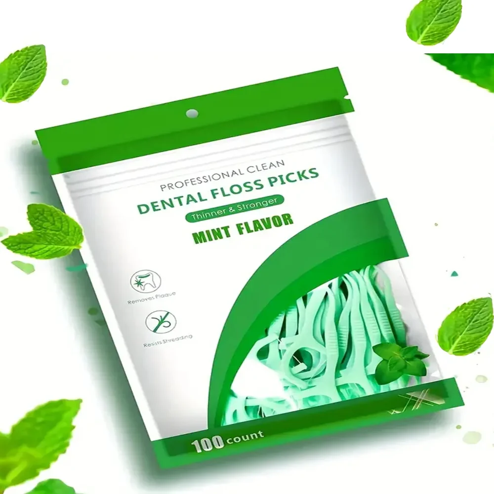 

Sleek and Smooth 100pcs Mint Flavor Dental Floss Wear Resistant Sturdy Safe High-Grade Toothpick Stick Toughness Plastic