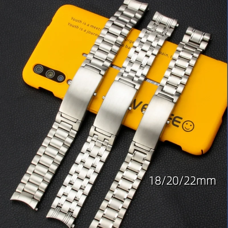 18/20/22mm Solid Stainless Steel Curved End Watch Strap For Omega Seamaster 300 De Ville Speedmaster Men Replacement Metal Band