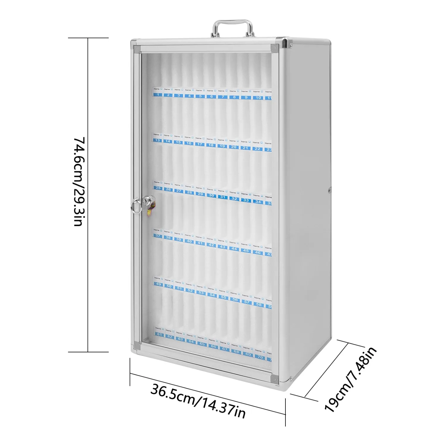72 Slots Aluminum Alloy Pocket Chart, Cell Phone Locker for Classroom, Storage Cabinet for Cell Phones, Wall-Mounted with a Locked - view 2
