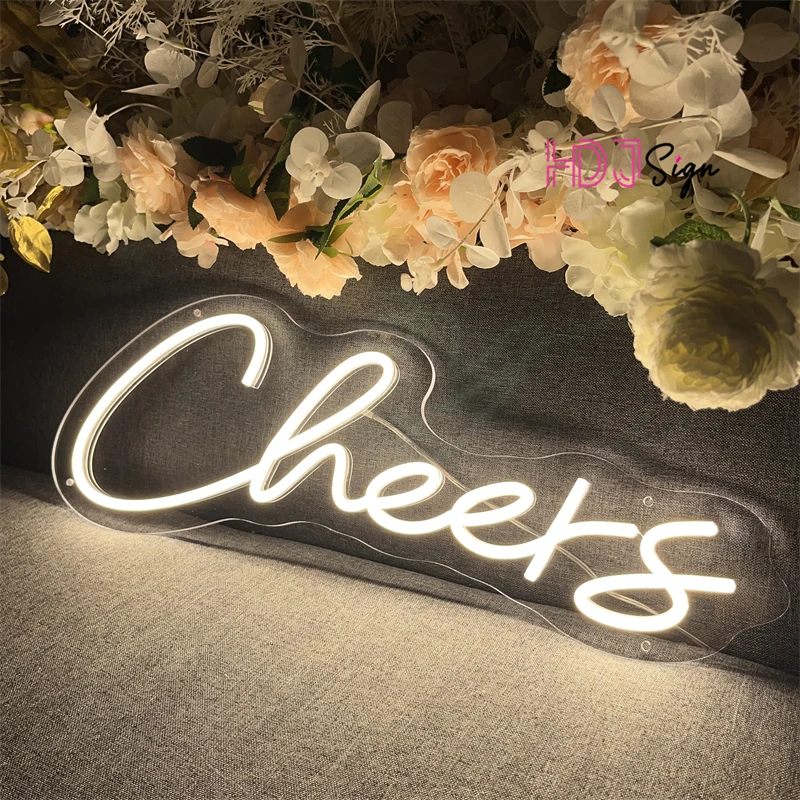 Imagem -02 - Cheers Luzes de Sinal de Néon Decoração de Aniversário Festa de Casamento para Sala Quarto Luzes de Néon Led Sinal Usb Personalizado Luzes de Néon Led