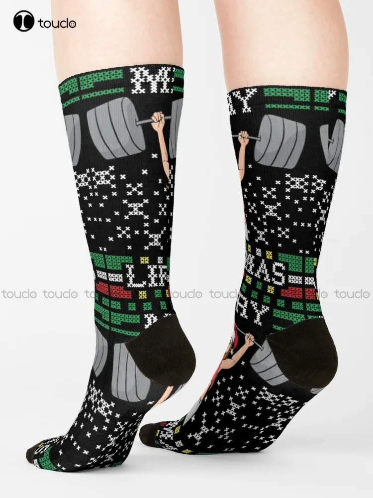 Merry Liftmas Ugly Christmas Sweater Gym Miss Santa Claus Squat Booty Body Building Fitness Socks Womans Socks Christmas Gift