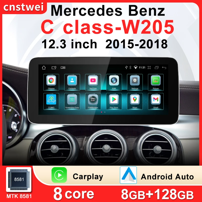 

12.3"Qualcomm665 Android Auto Carplay Car Multimedia Player For Mercedes Benz W205 C Class C180 C200 2015-2018 Navi GPS DSP Wifi