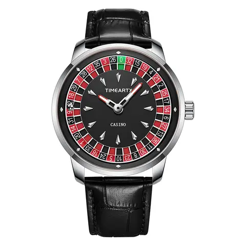 TIMEARTX Men's Watch New European Roulette Design Poker Game Fashion Quartz Movement Stainless Steel Wristwatch Father Day Gifts