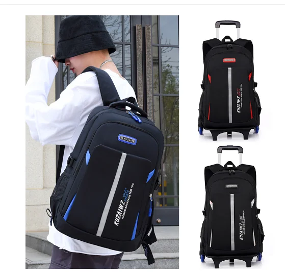 

School Trolley Bags for boys School Rolling Bag Teenagers Wheeled backpack with cart Wheeled Backpack Bag Rolling Satchel bags