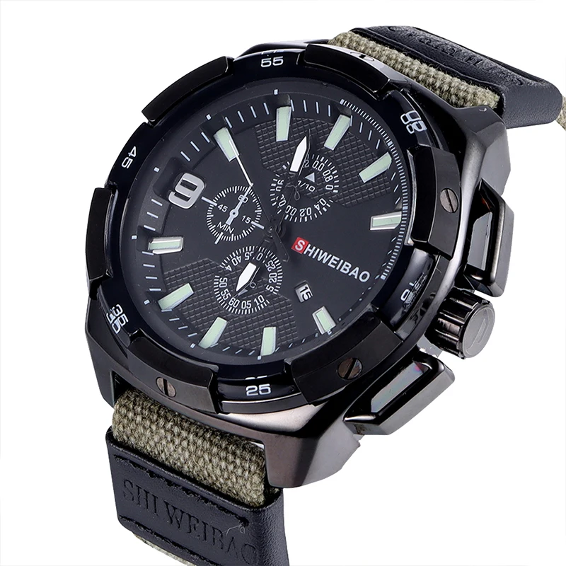 

SHIWEIBAO Watches Men Big Dial Sport Quartz Wrist Watch For Men Military Canvas Wristwatches Relogio Masculino Luxury Male Clock