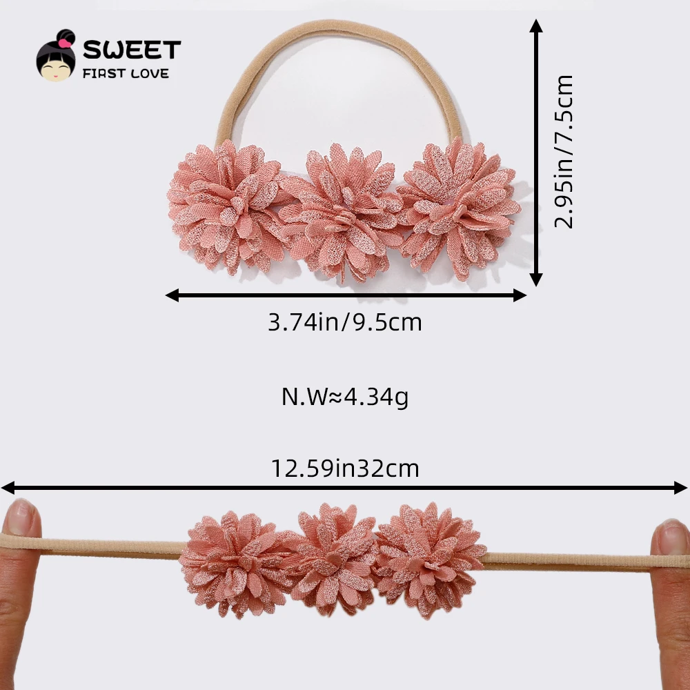 Hair Band For Girls Three Flowers Handmade linen Fabric Soft Nylon Elastic Baby Headband For Kids headdress Hair Accessories