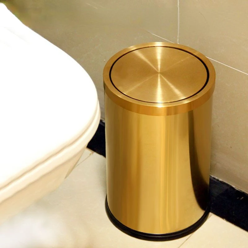 Quality Stainless Steel Garbage Bin Swing Flip Cover Gold Waste Bucket Kitchen Bathroom Toilet Trash Can Household Hotel Dustbin