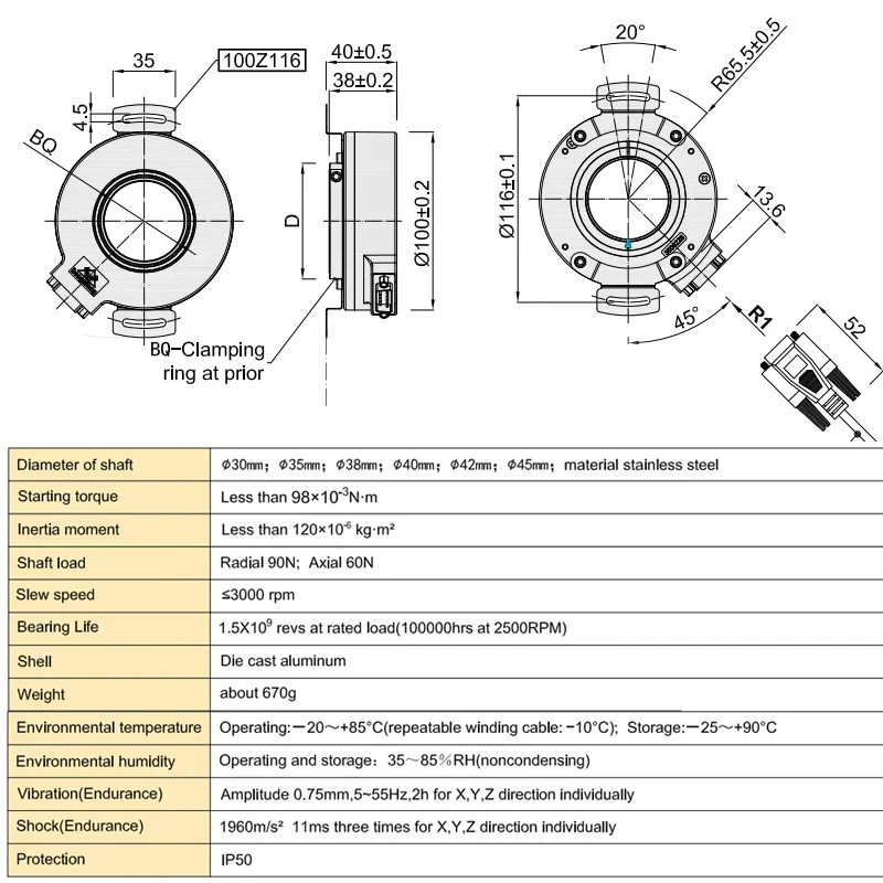 100mm Rotary Incremental Encoder 1024 pulse encoder rv158n-011k1r61n-01024 K100