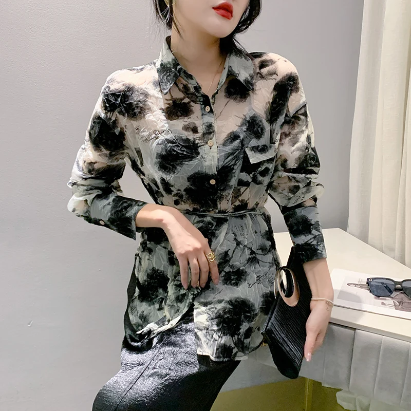 MadBlack European Clothes Shirt Women Turn Down Collar Flower Print Loose Casual Tops Long Sleeve Blouses Spring T43449JM